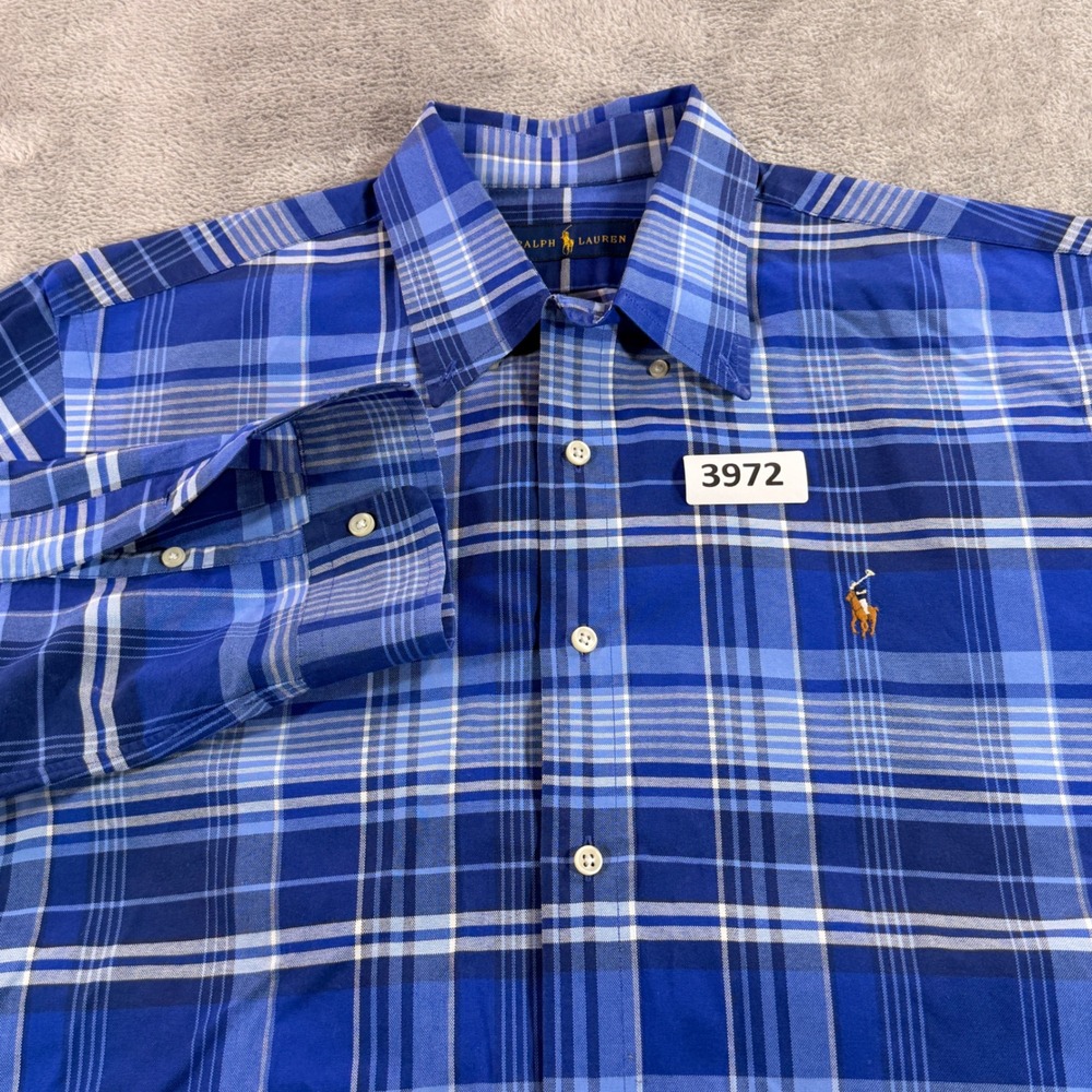 Ralph Lauren Button Down Mens L Blue Plaid Long Sleeve Pony Logo Shirt